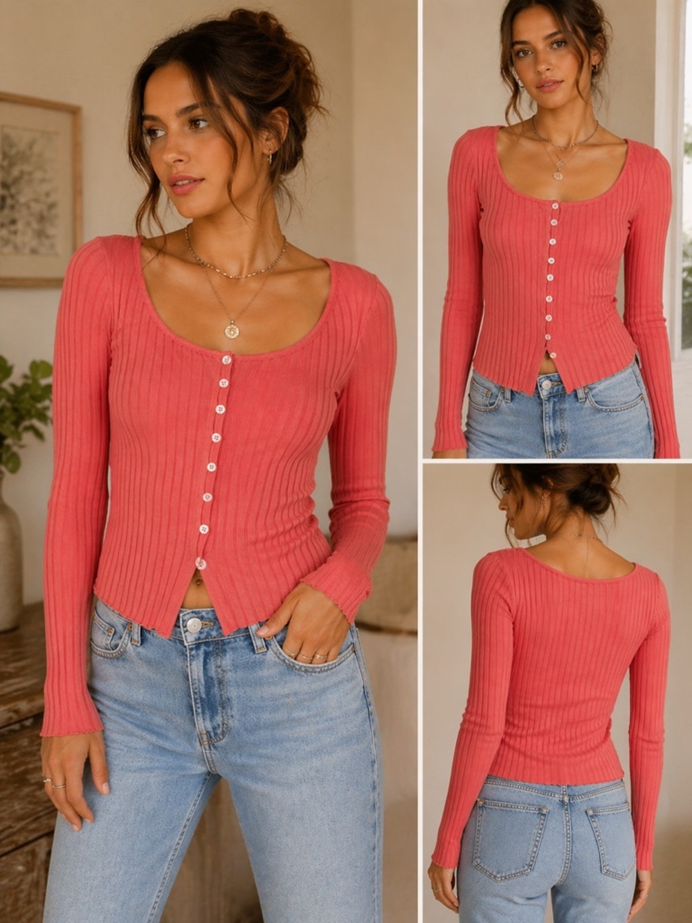 Free People Ribbed Button Front Top 🌺✨NWT